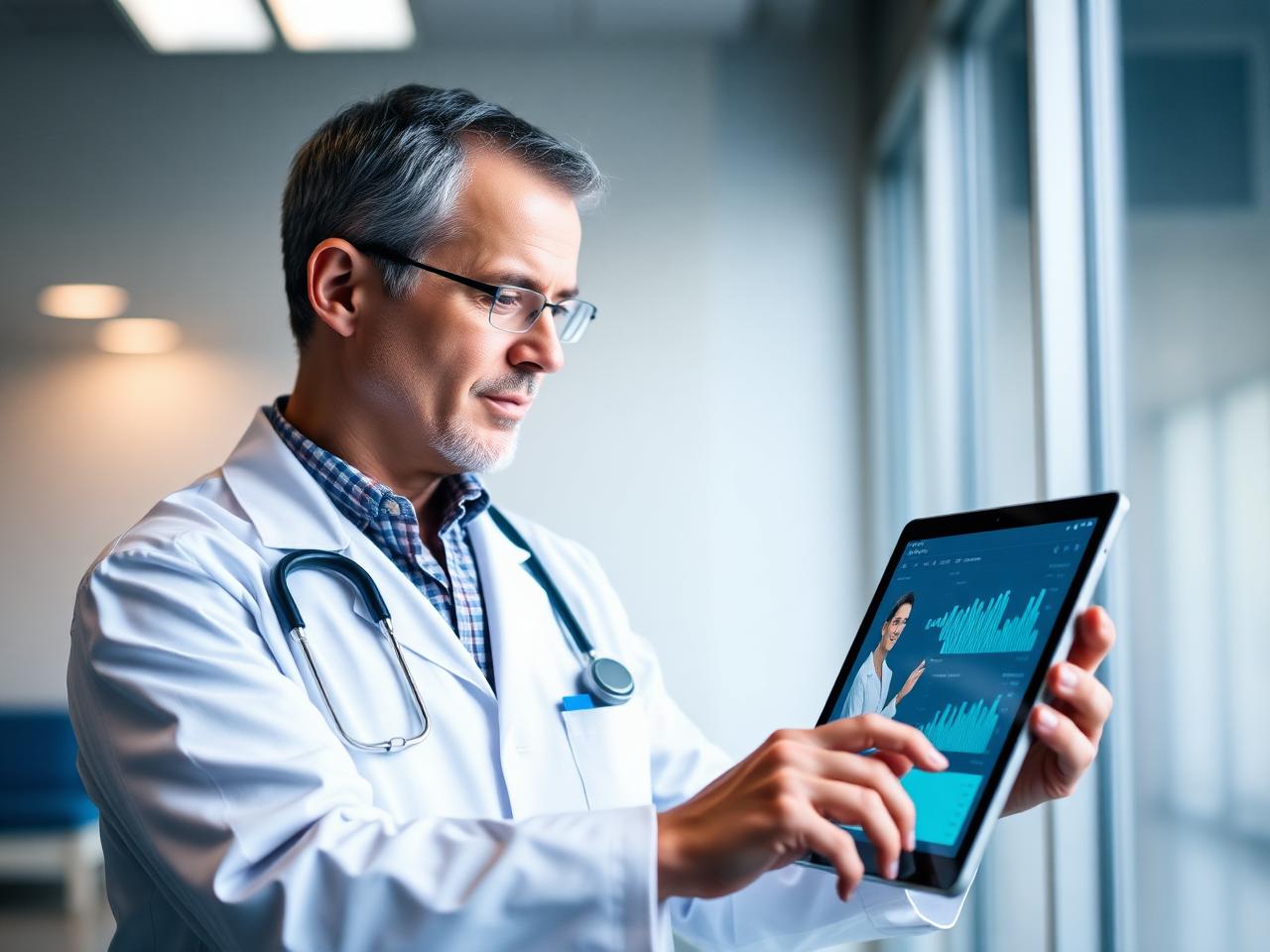 Doctor reviewing patient data on tablet