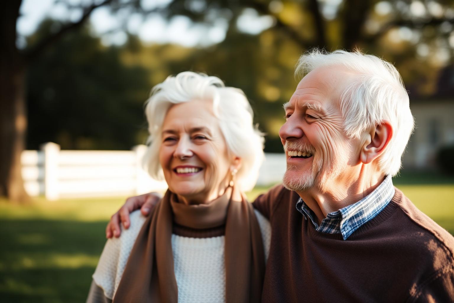 Older couple smiling outdoors